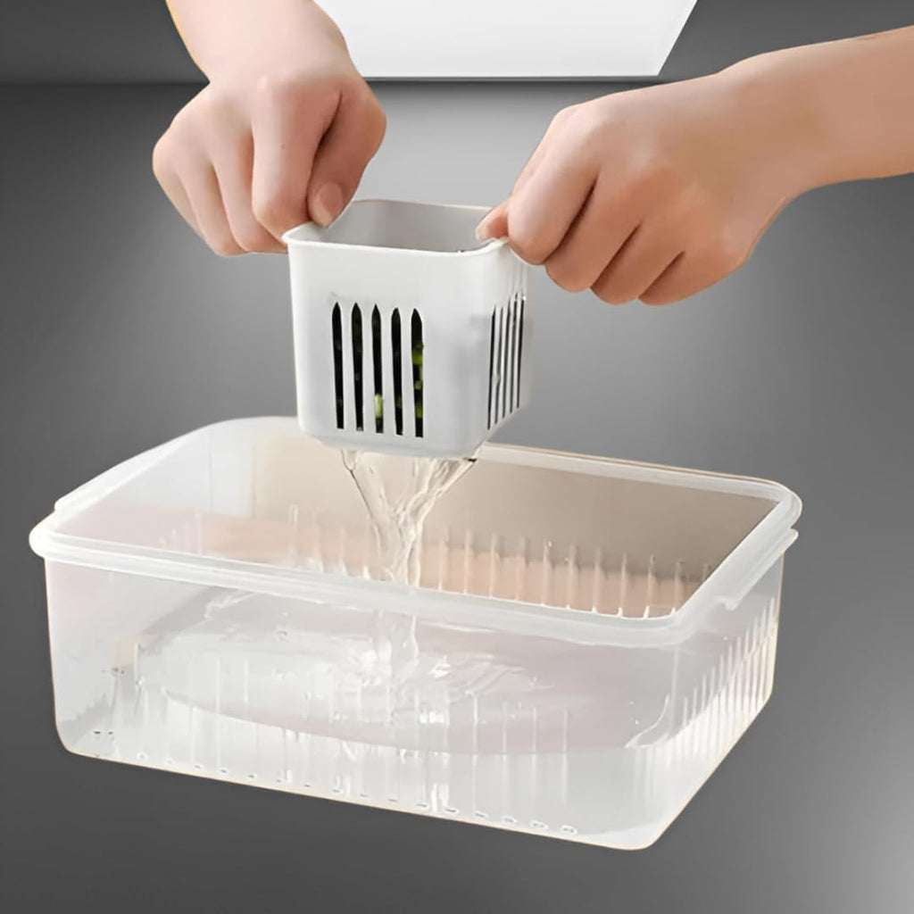 Fridge Storage Containers for Kitchen | 6-Grid Refrigerator Organizer with Removable Drain Plate & Airtight Lids