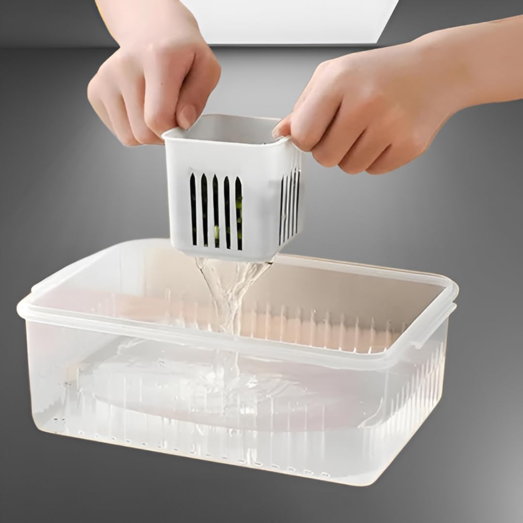 Fridge Storage Containers for Kitchen | 6-Grid Refrigerator Organizer with Removable Drain Plate & Airtight Lids