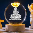 3D Galaxy Crystal Ball Night Lamp, USB Table Colorful Led Wooden Crystal Ball Pack of 2 (Ganesh Ji Laxmi Ji)