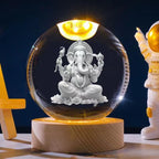 3D Galaxy Crystal Ball Night Lamp, USB Table Colorful Led Wooden Crystal Ball Pack of 2 (Ganesh Ji Laxmi Ji)