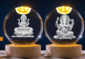 3D Galaxy Crystal Ball Night Lamp, USB Table Colorful Led Wooden Crystal Ball Pack of 2 (Ganesh Ji Laxmi Ji)