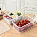 Fridge Storage Containers for Kitchen | 6-Grid Refrigerator Organizer with Removable Drain Plate & Airtight Lids