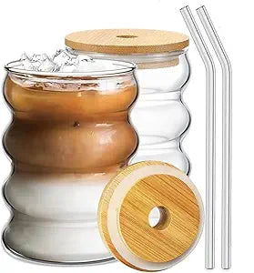 Wave Glass Tumbler with Bamboo Lid