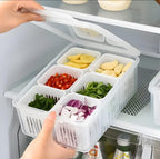 Fridge Storage Containers for Kitchen | 6-Grid Refrigerator Organizer with Removable Drain Plate & Airtight Lids