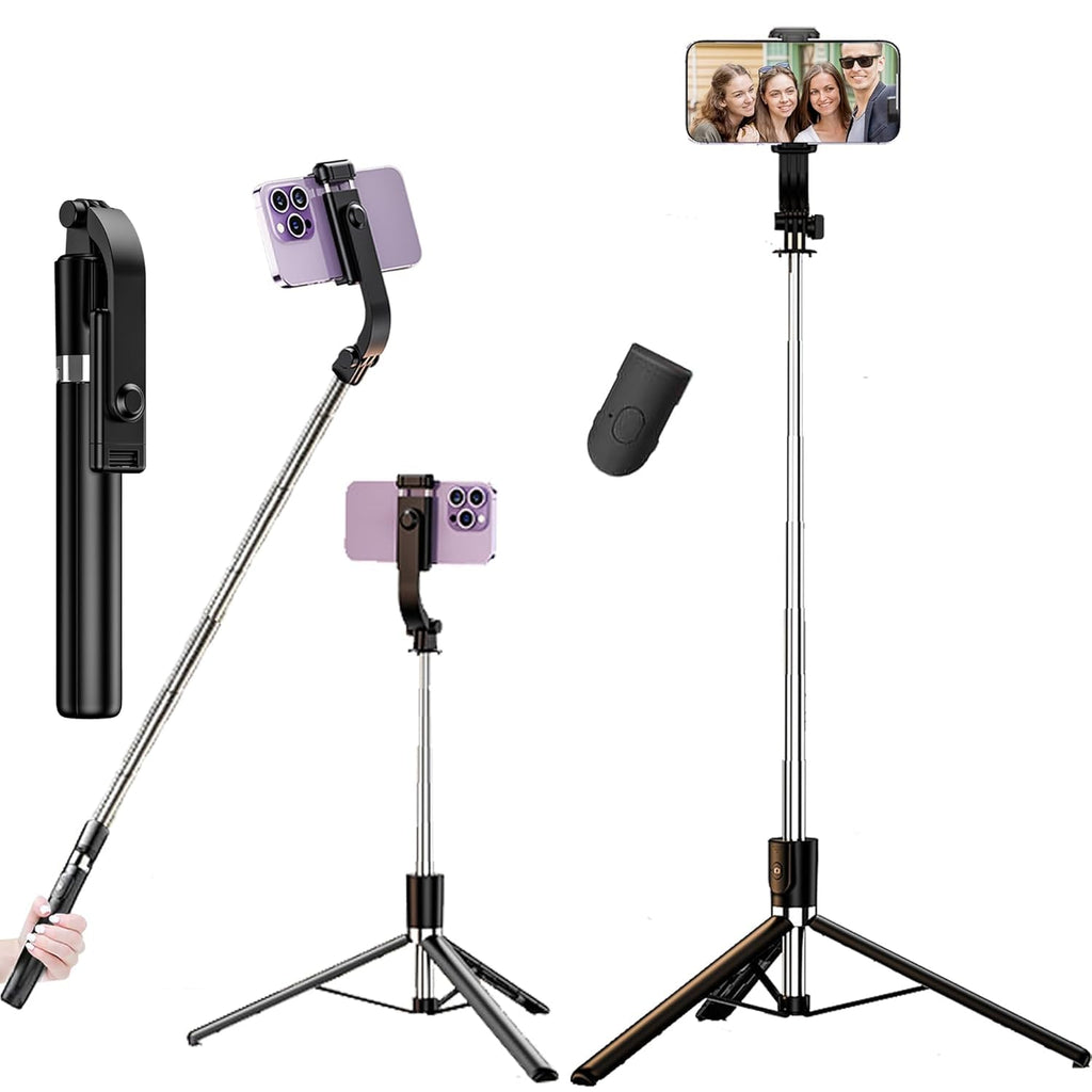 Long Selfie Stick Tripod Stand with Wireless Remote, Long Tripod Stand with 360° Rotation