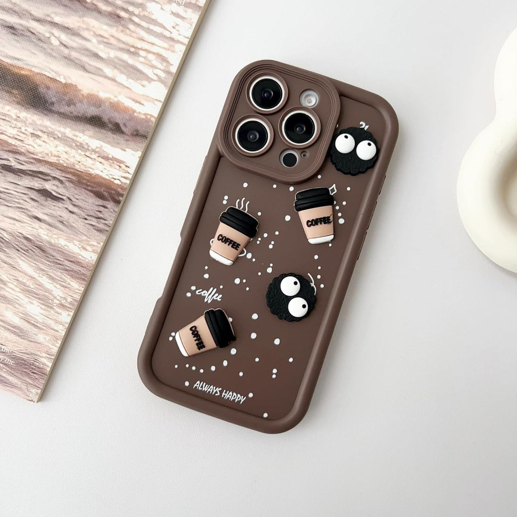 Back Silicone Case Compatible with iPhone 13 / 14 – Cute Fun Cartoon 3D Ball Coffee