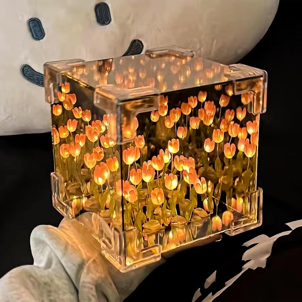 DIY Infinity Mirror Tulip Cube LED Lamp - 20 LED Flower Lights