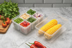 Fridge Storage Containers for Kitchen | 6-Grid Refrigerator Organizer with Removable Drain Plate & Airtight Lids