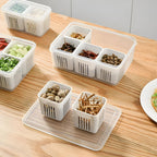 Fridge Storage Containers for Kitchen | 6-Grid Refrigerator Organizer with Removable Drain Plate & Airtight Lids
