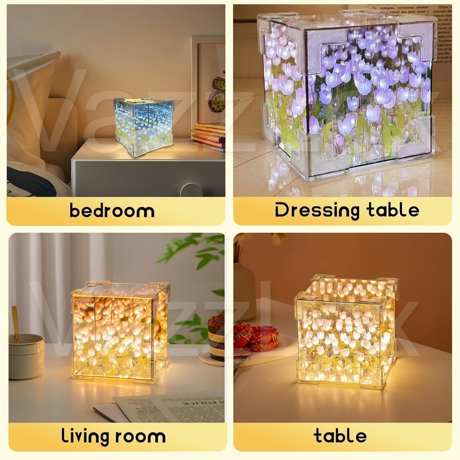 DIY Infinity Mirror Tulip Cube LED Lamp - 20 LED Flower Lights