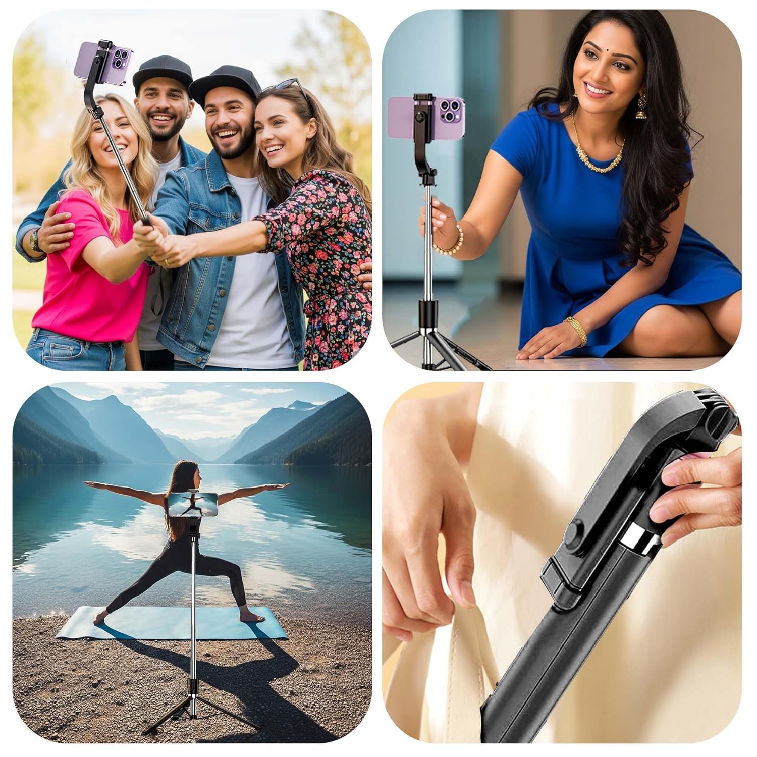 Long Selfie Stick Tripod Stand with Wireless Remote, Long Tripod Stand with 360° Rotation