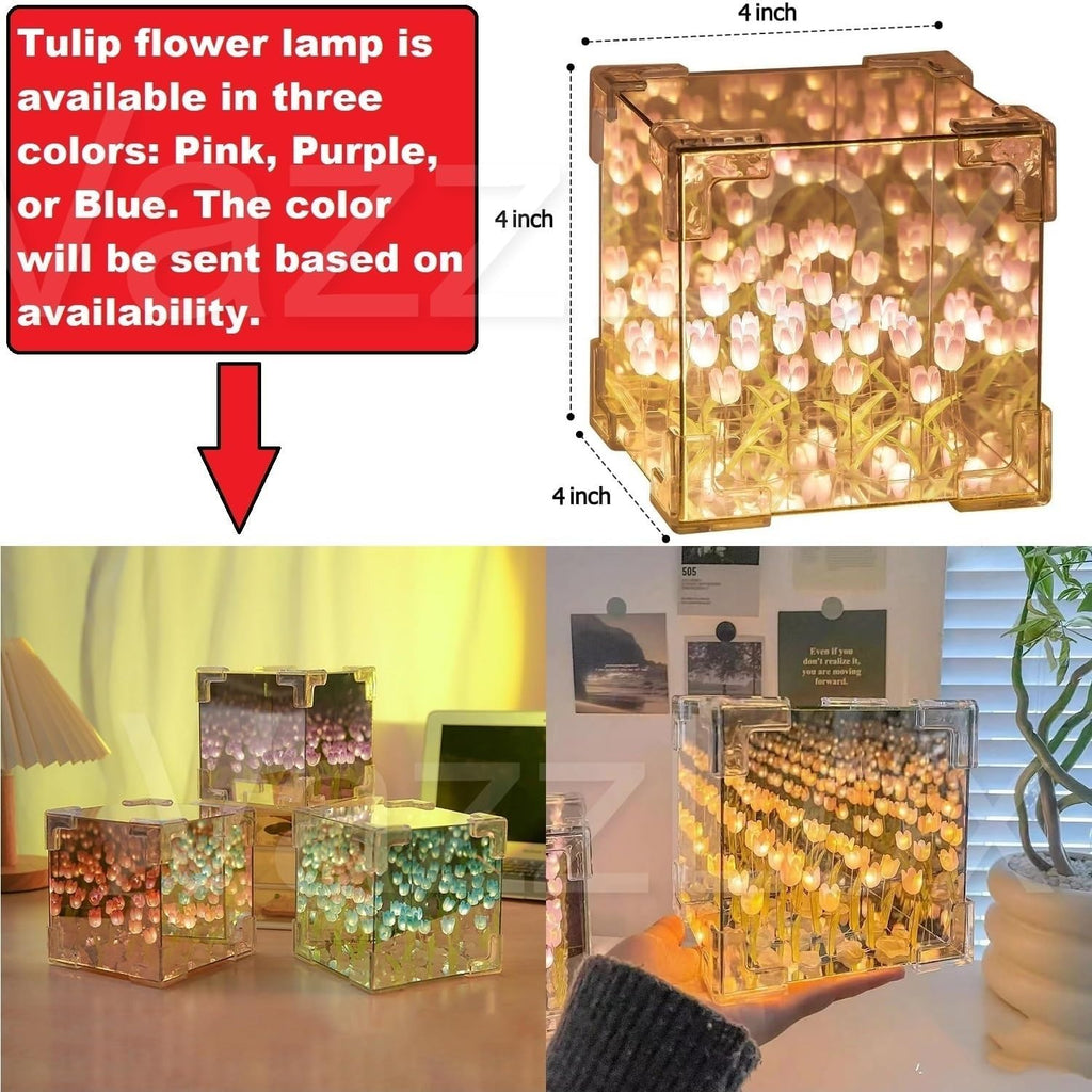 DIY Infinity Mirror Tulip Cube LED Lamp - 20 LED Flower Lights