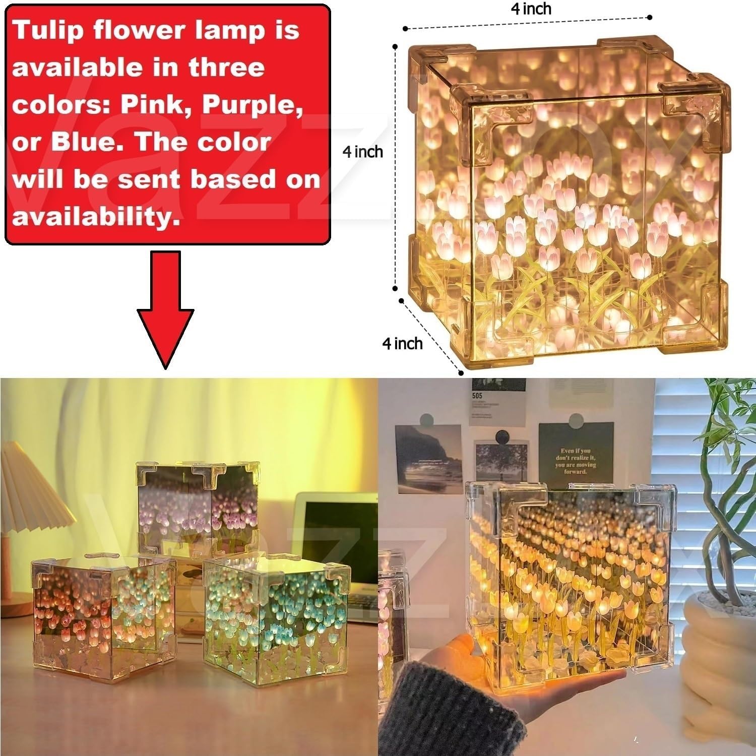 DIY Infinity Mirror Tulip Cube LED Lamp - 20 LED Flower Lights
