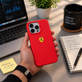 Liquid Silicone Shockproof Back Case and Cover Compatible with iPhone Matte Finish, Slim Protective Cover | Ferrari Logo (Red)