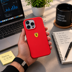 Liquid Silicone Shockproof Back Case and Cover Compatible with iPhone Matte Finish, Slim Protective Cover | Ferrari Logo (Red)