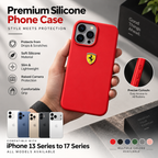 Liquid Silicone Shockproof Back Case and Cover Compatible with iPhone Matte Finish, Slim Protective Cover | Ferrari Logo (Red)