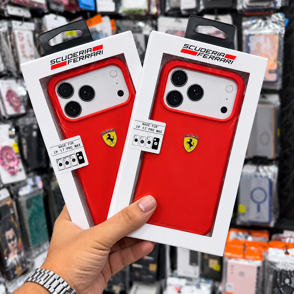 Liquid Silicone Shockproof Back Case and Cover Compatible with iPhone Matte Finish, Slim Protective Cover | Ferrari Logo (Red)