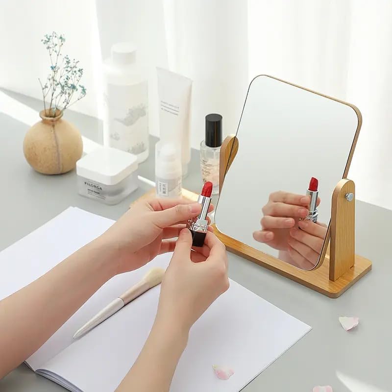 360° Rotatable Wooden Desk Mirror