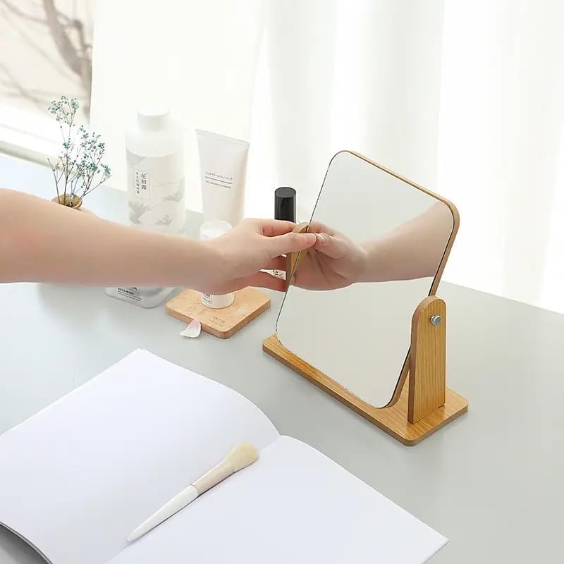 360° Rotatable Wooden Desk Mirror