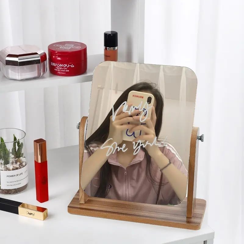 360° Rotatable Wooden Desk Mirror