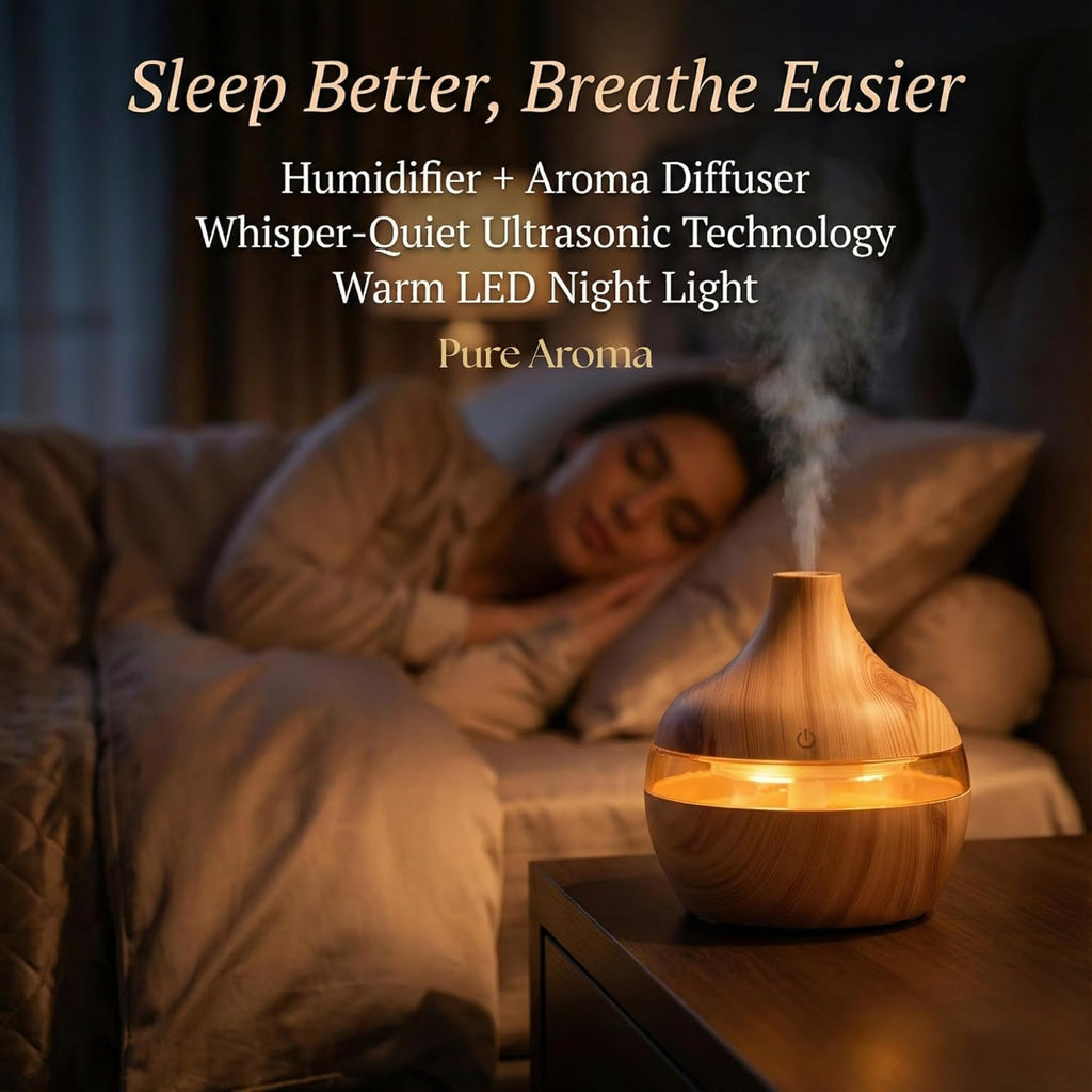 Wooden Finish Aroma Diffuser & Cool Mist Humidifier