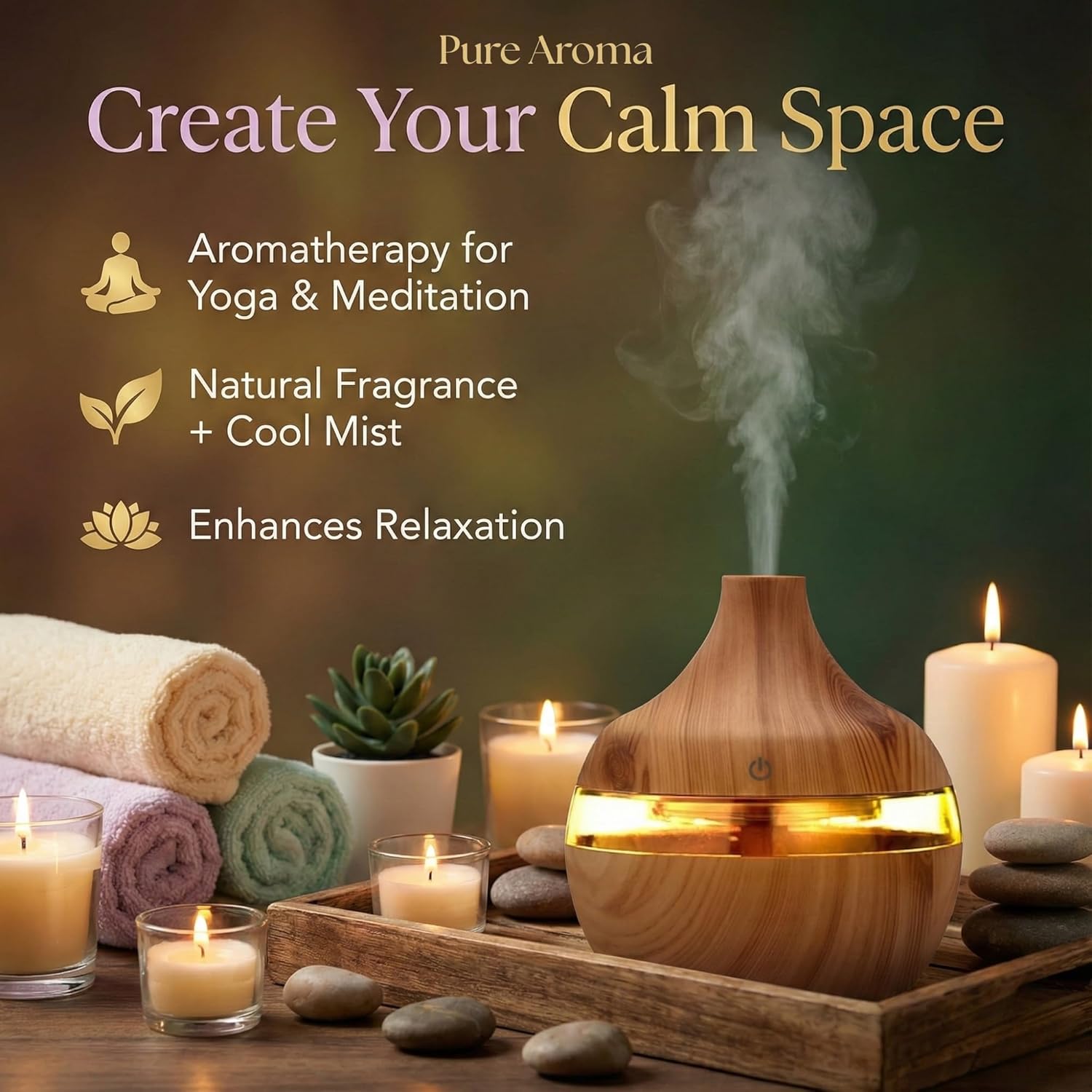 Wooden Finish Aroma Diffuser & Cool Mist Humidifier