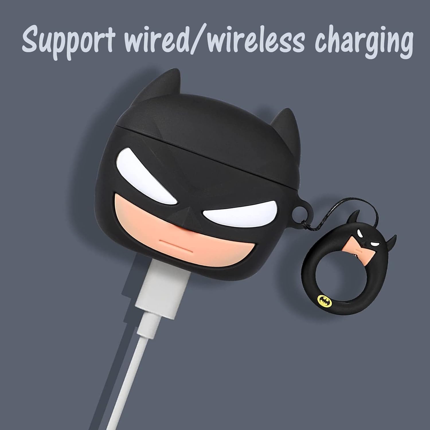 Soft Silicone Bat-Man Case for AirPods Pro (2nd Gen)with Keychain