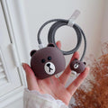 Charger Protector for iPhone Silicone Cover with Cable Saver-3D Brown Bear