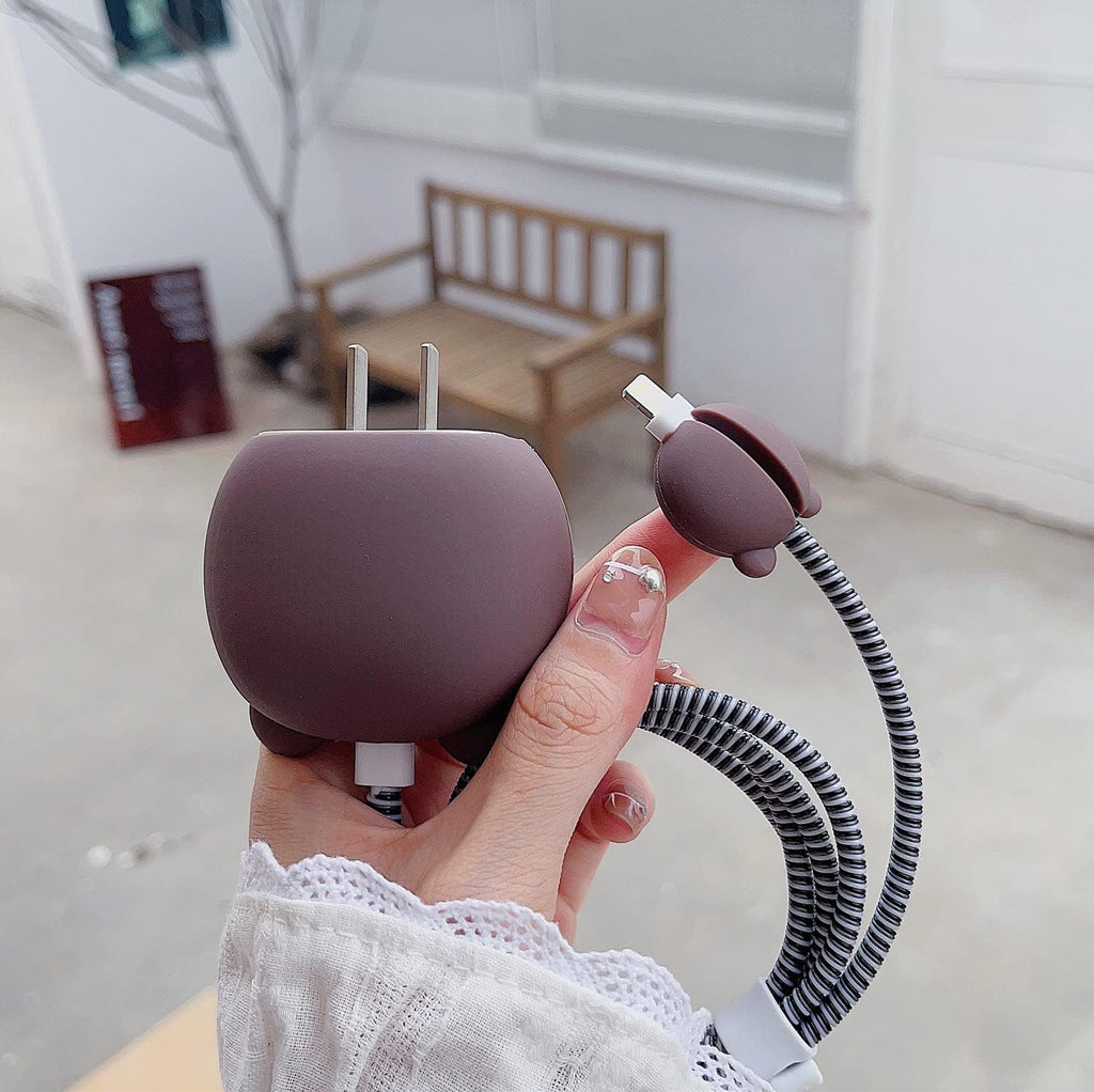 Charger Protector for iPhone Silicone Cover with Cable Saver-3D Brown Bear