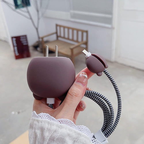Charger Protector for iPhone Silicone Cover with Cable Saver-3D Brown Bear
