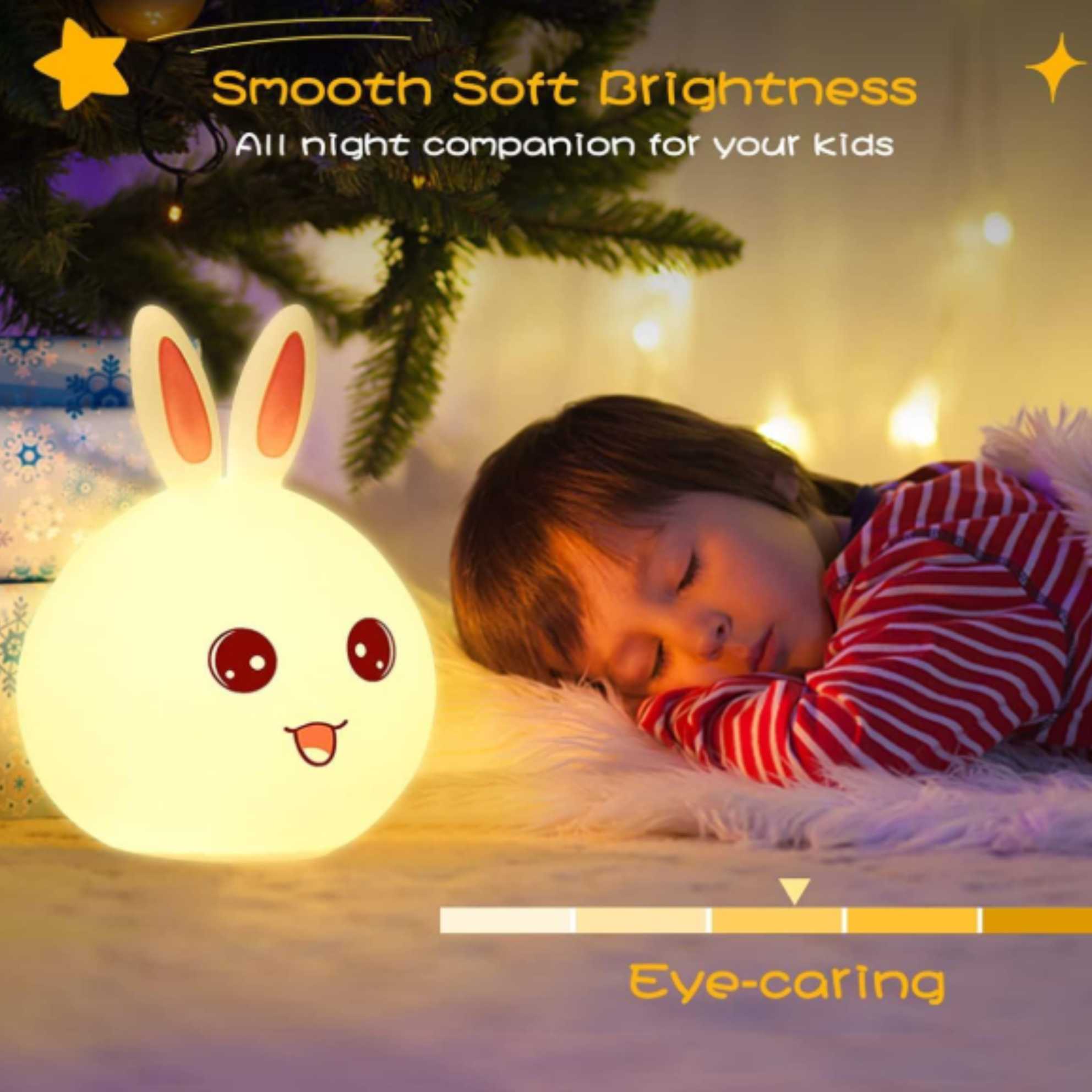Cute LED Rabbit Lamp, Silicone Dimmable Nursery Nightlight for Kids