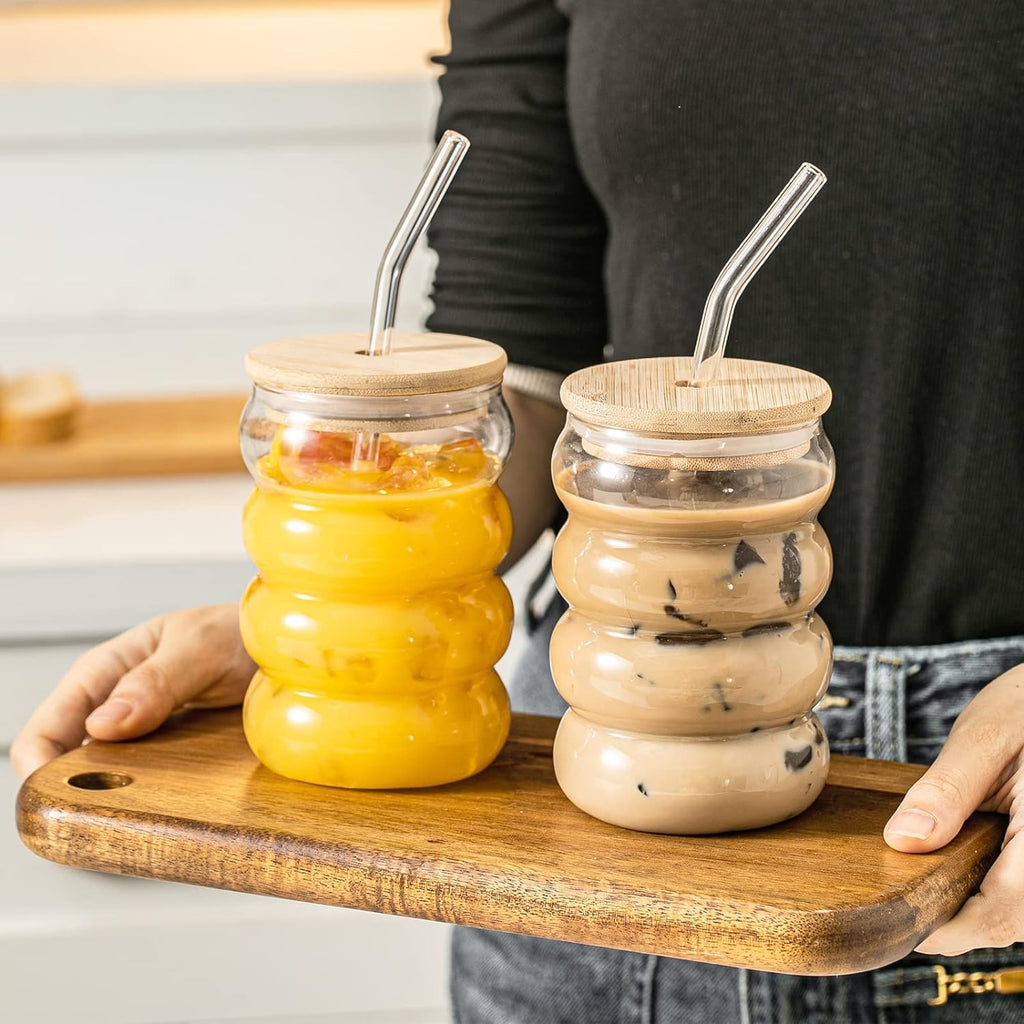 Wave Glass Tumbler with Bamboo Lid