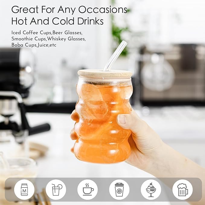 Wave Glass Tumbler with Bamboo Lid
