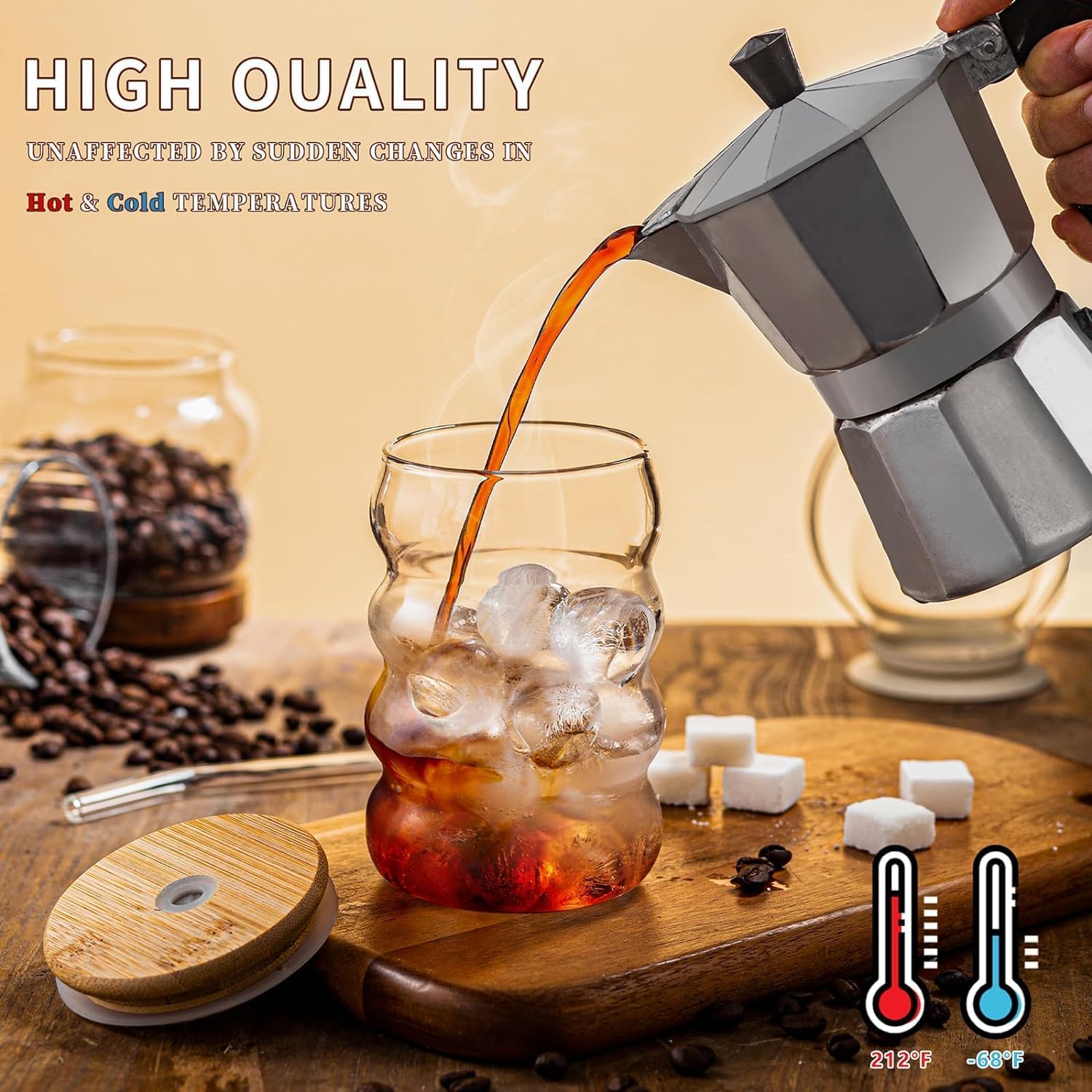 Wave Glass Tumbler with Bamboo Lid