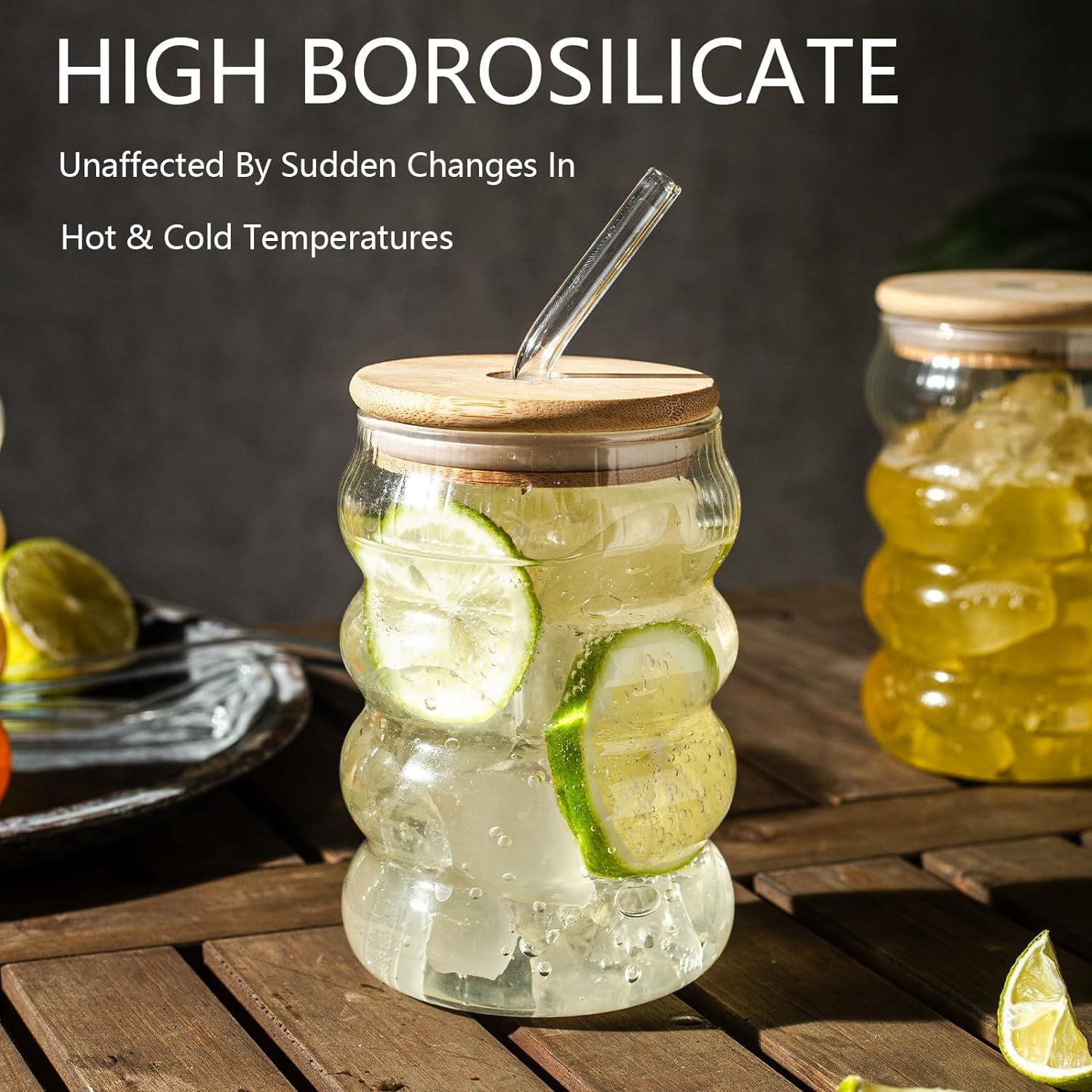 Wave Glass Tumbler with Bamboo Lid