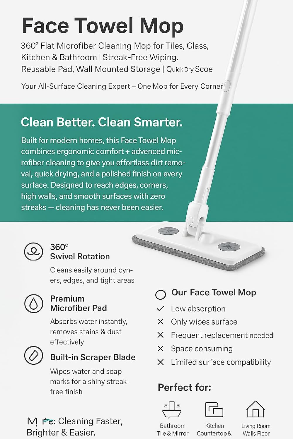 Mini Microfiber Flat Cleaning Mop with Adjustable Handle