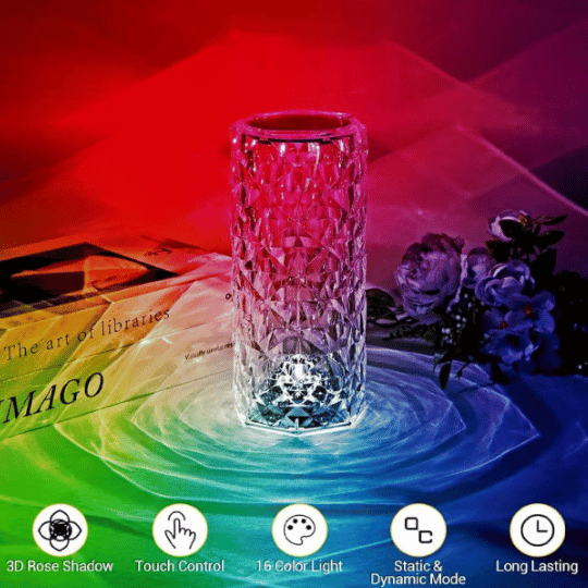 Crystal Lamp, 16 Color Changing Rose Diamond Table Lamp