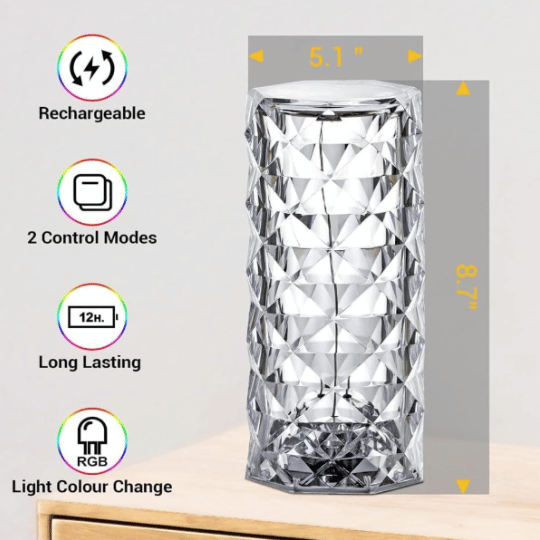 Crystal Lamp, 16 Color Changing Rose Diamond Table Lamp