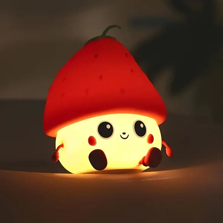 Strawberry LED Night Light – USB Rechargeable Silicone Lamp