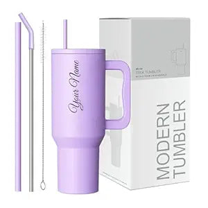 Stainless Steel Tumbler with Straw (Purple)