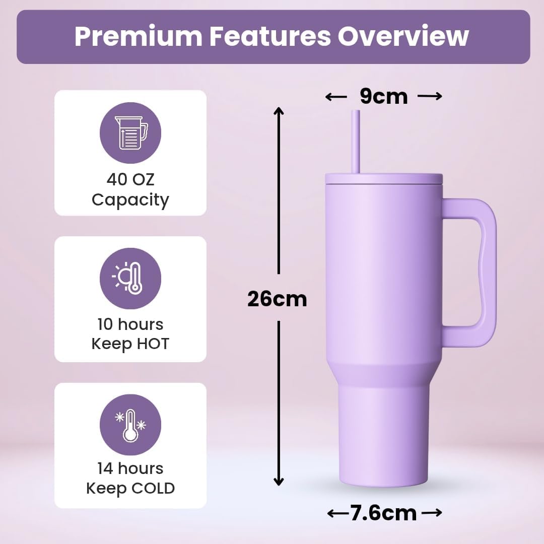Stainless Steel Tumbler with Straw (Purple)
