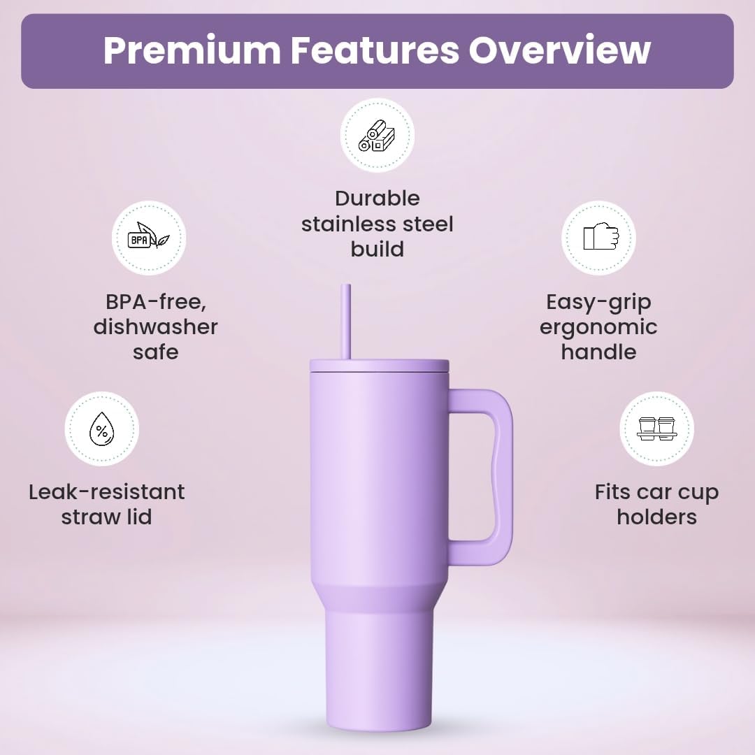 Stainless Steel Tumbler with Straw (Purple)
