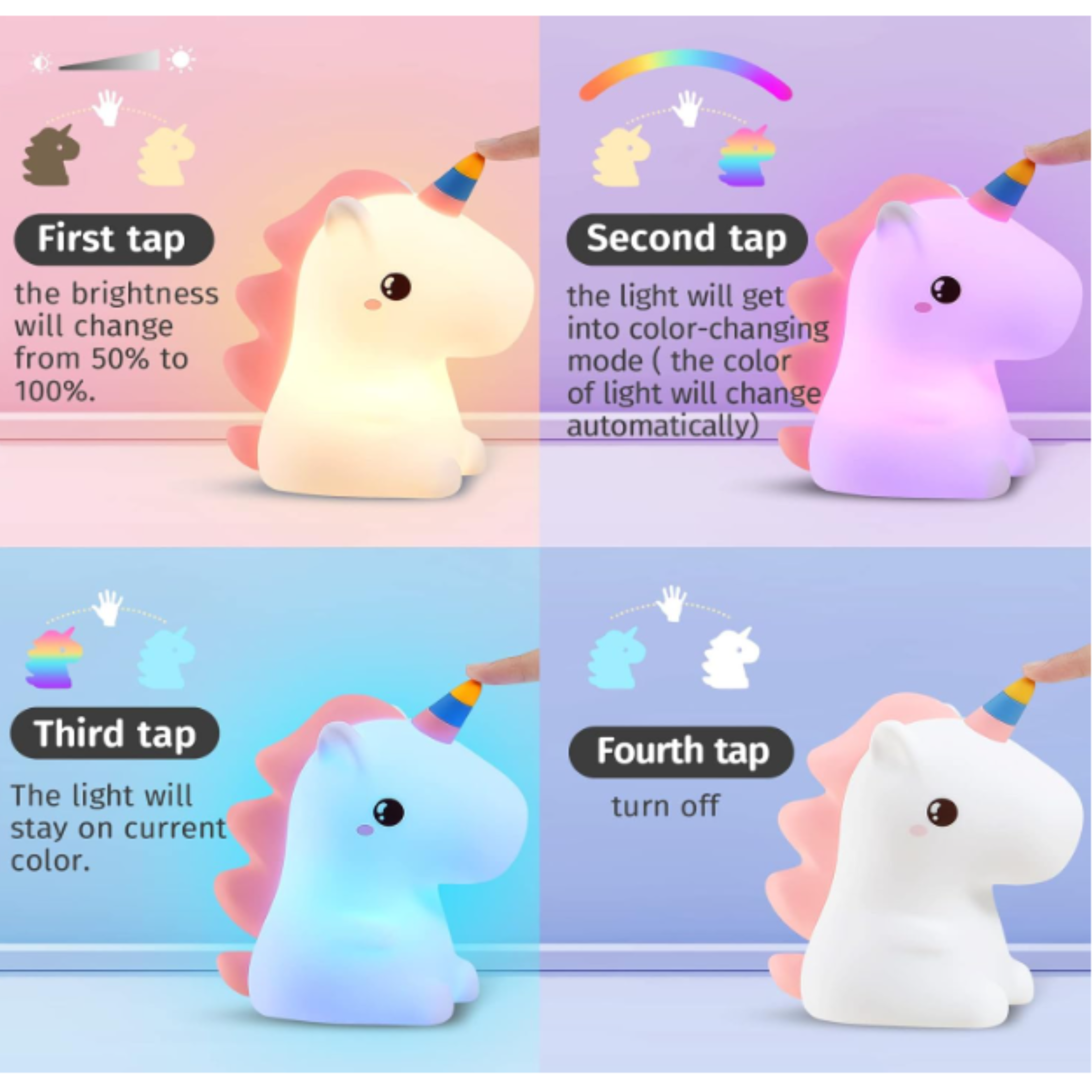 Cute Silicone Unicorn Night Light for Kids,16 Color Changing Nursery Beside Lamp