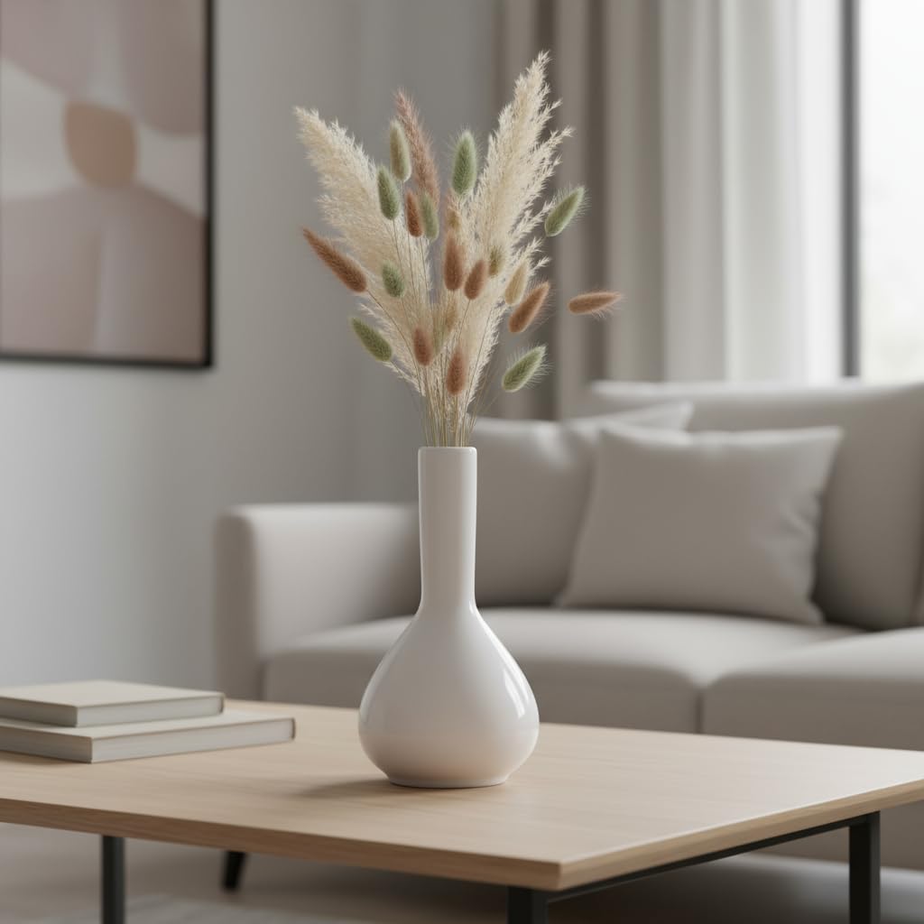 Glossy White Ceramic Bud Vase